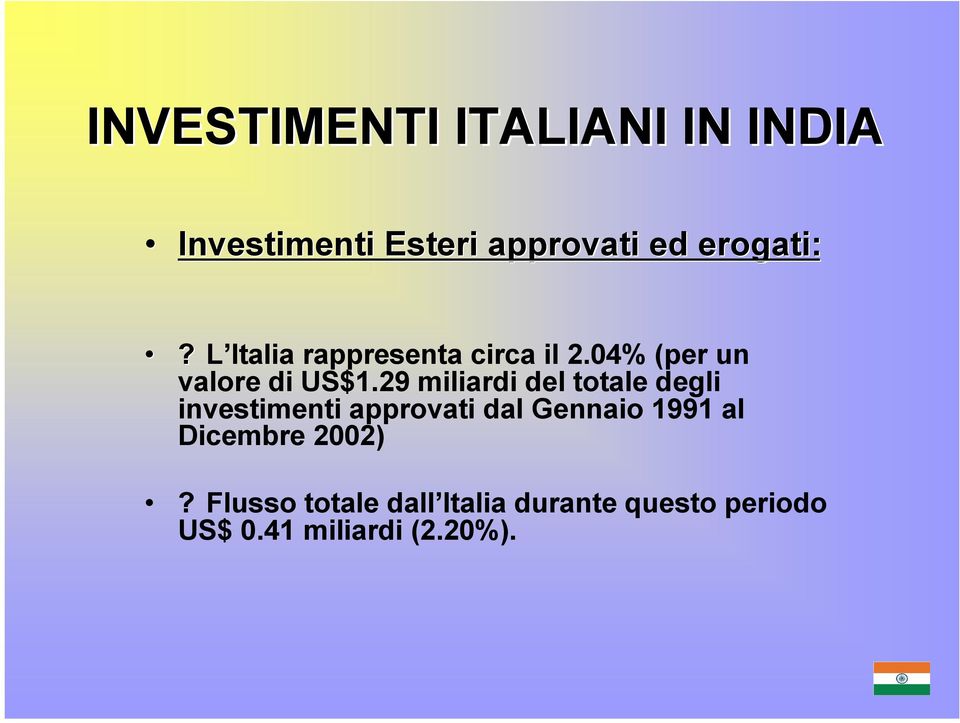 29 miliardi del totale degli investimenti approvati dal Gennaio 1991 al