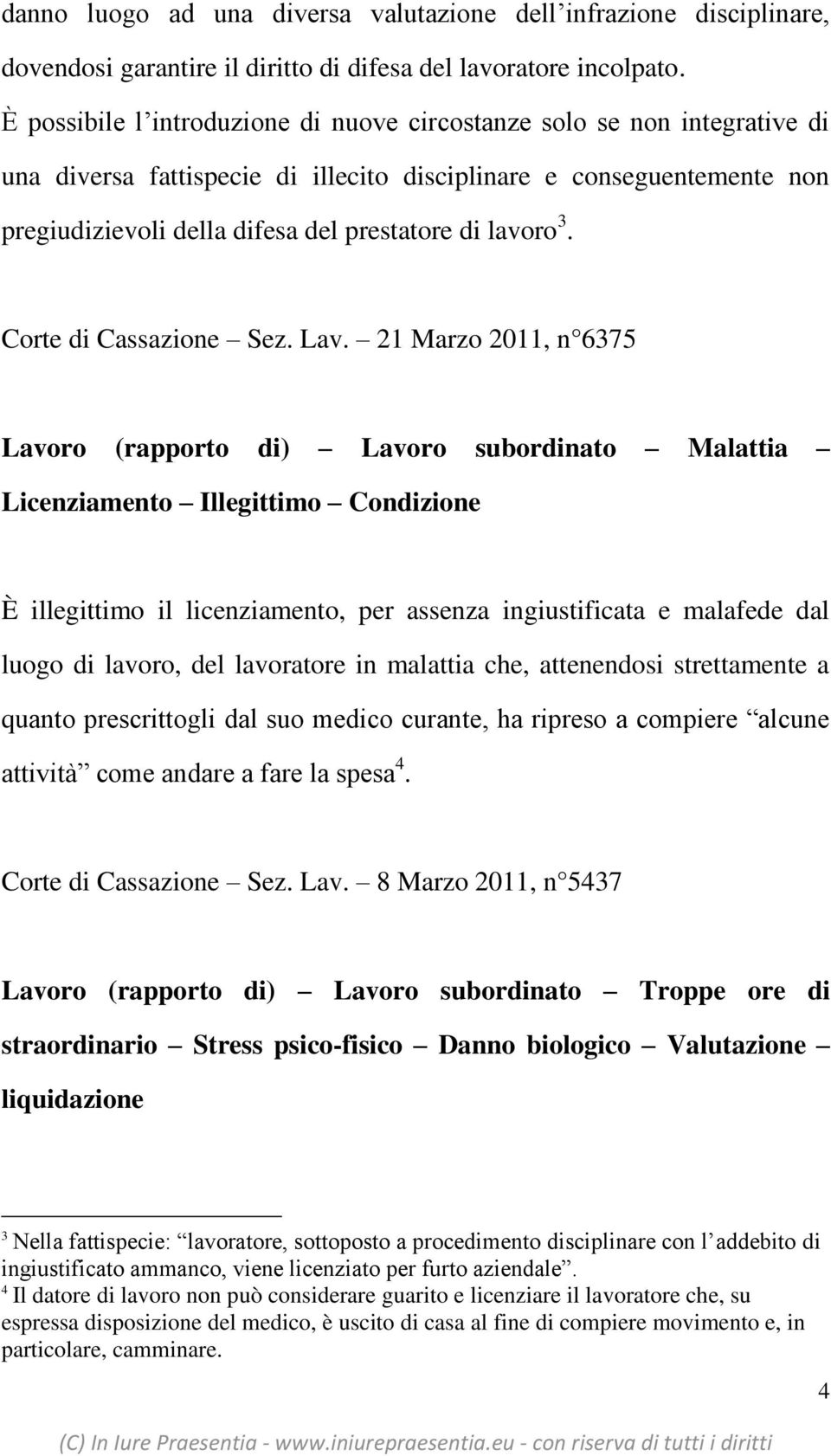 lavoro 3. Corte di Cassazione Sez. Lav.