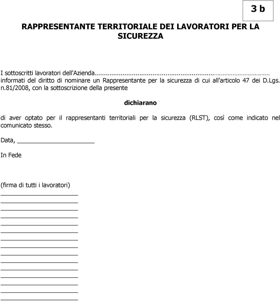 n.81/2008, con la sottoscrizione della presente dichiarano di aver optato per il rappresentanti