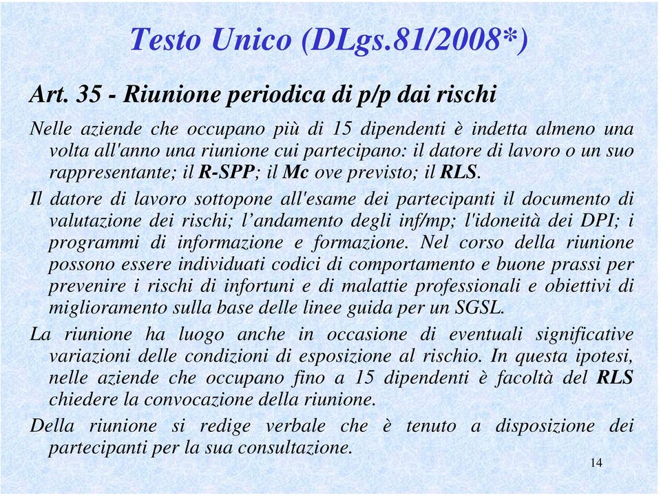 rappresentante; il R-SPP; il Mc ove previsto; il RLS.