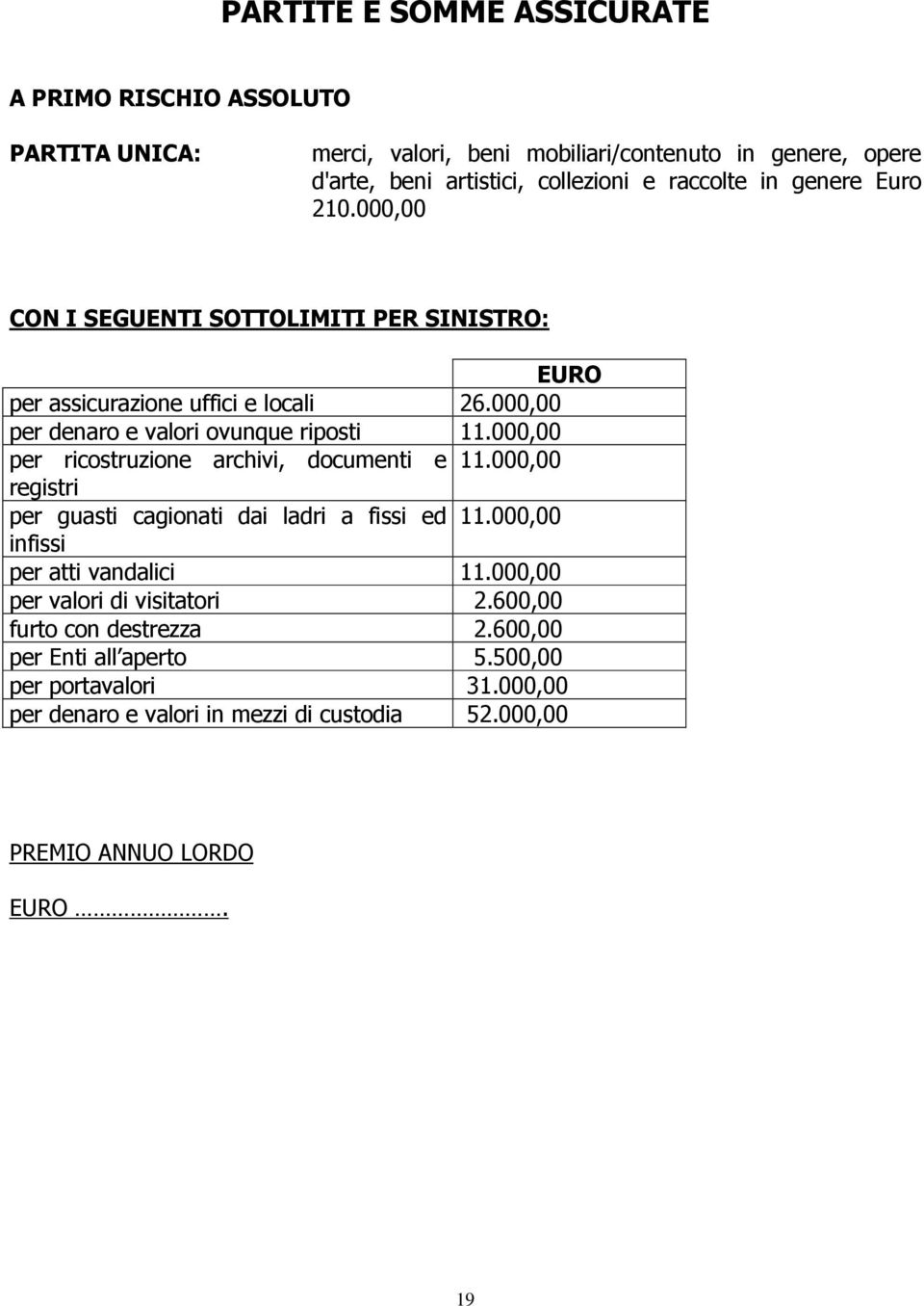 000,00 per ricostruzione archivi, documenti e 11.000,00 registri per guasti cagionati dai ladri a fissi ed 11.000,00 infissi per atti vandalici 11.