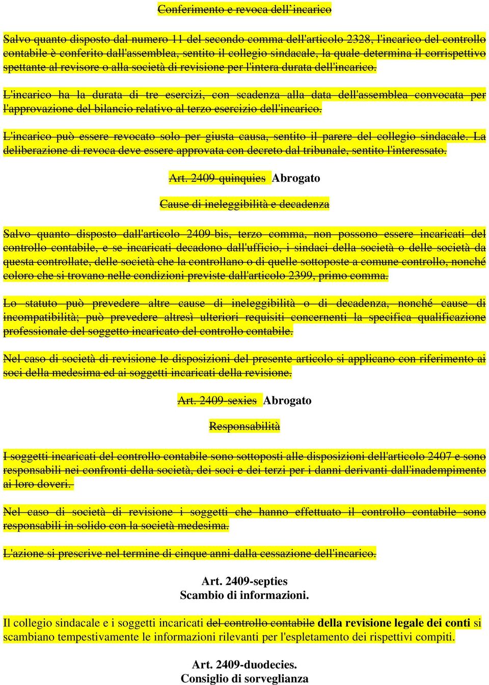 L'incarico ha la durata di tre esercizi, con scadenza alla data dell'assemblea convocata per l'approvazione del bilancio relativo al terzo esercizio dell'incarico.