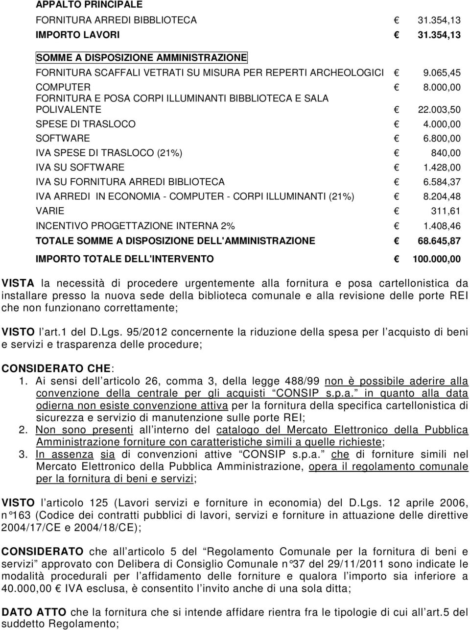 428,00 IVA SU FORNITURA ARREDI BIBLIOTECA 6.584,37 IVA ARREDI IN ECONOMIA - COMPUTER - CORPI ILLUMINANTI (21%) 8.204,48 VARIE 311,61 INCENTIVO PROGETTAZIONE INTERNA 2% 1.