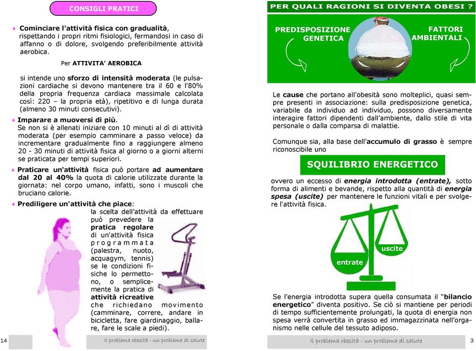 Per ATTIVITA AEROBICA PREDISPOSIZIONE GENETICA FATTORI AMBIENTALI 14 si intende uno sforzo di intensità moderata (le pulsazioni cardiache si devono mantenere tra il 60 e l'80% della propria frequenza