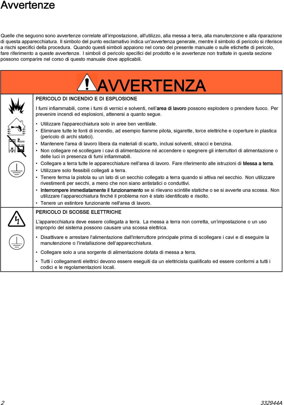 Quando questi simboli appaiono nel corso del presente manuale o sulle etichette di pericolo, fare riferimento a queste avvertenze.