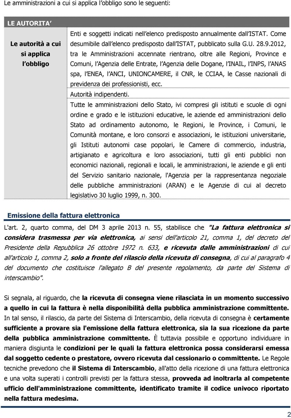 2012, tra le Amministrazioni accennate rientrano, oltre alle Regioni, Province e Comuni, l Agenzia delle Entrate, l Agenzia delle Dogane, l INAIL, l INPS, l ANAS spa, l ENEA, l ANCI, UNIONCAMERE, il