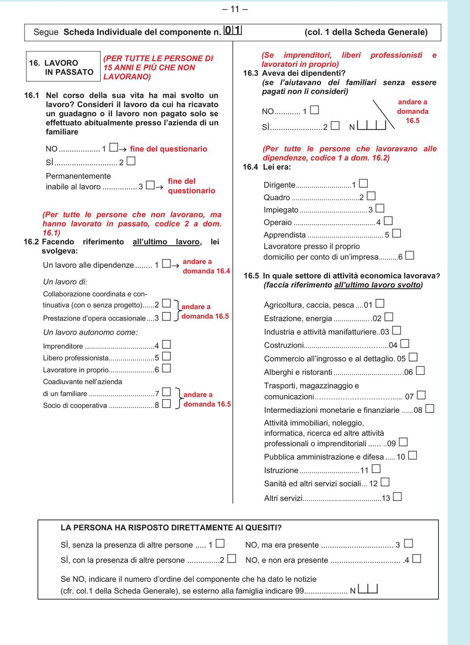 Consideri il lavoro da cui ha ricavato un guadagno o il lavoro non pagato solo se effettuato abitualmente presso lazienda di un familiare (Se imprenditori, liberi professionisti e lavoratori in