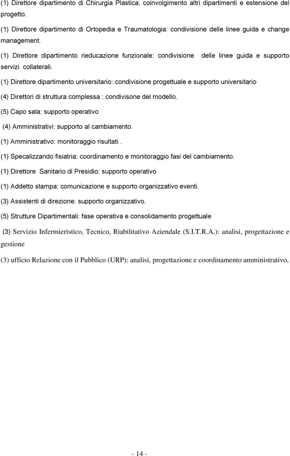 (1) Direttore dipartimento rieducazione funzionale: condivisione delle linee guida e supporto servizi collaterali.