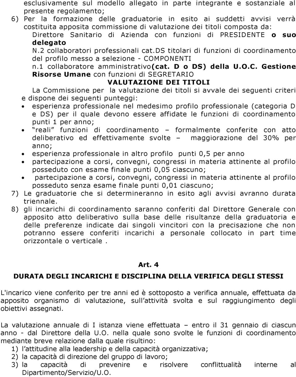 ds titolari di funzioni di coordinamento del profilo messo a selezione - CO