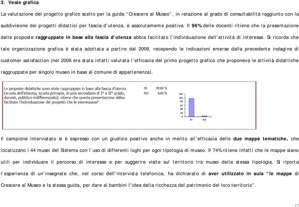 Il 96% delle docenti ritiene che la presentazione delle proposte raggruppate in base alla fascia d utenza abbia facilitato l individuazione dell attività di interesse.