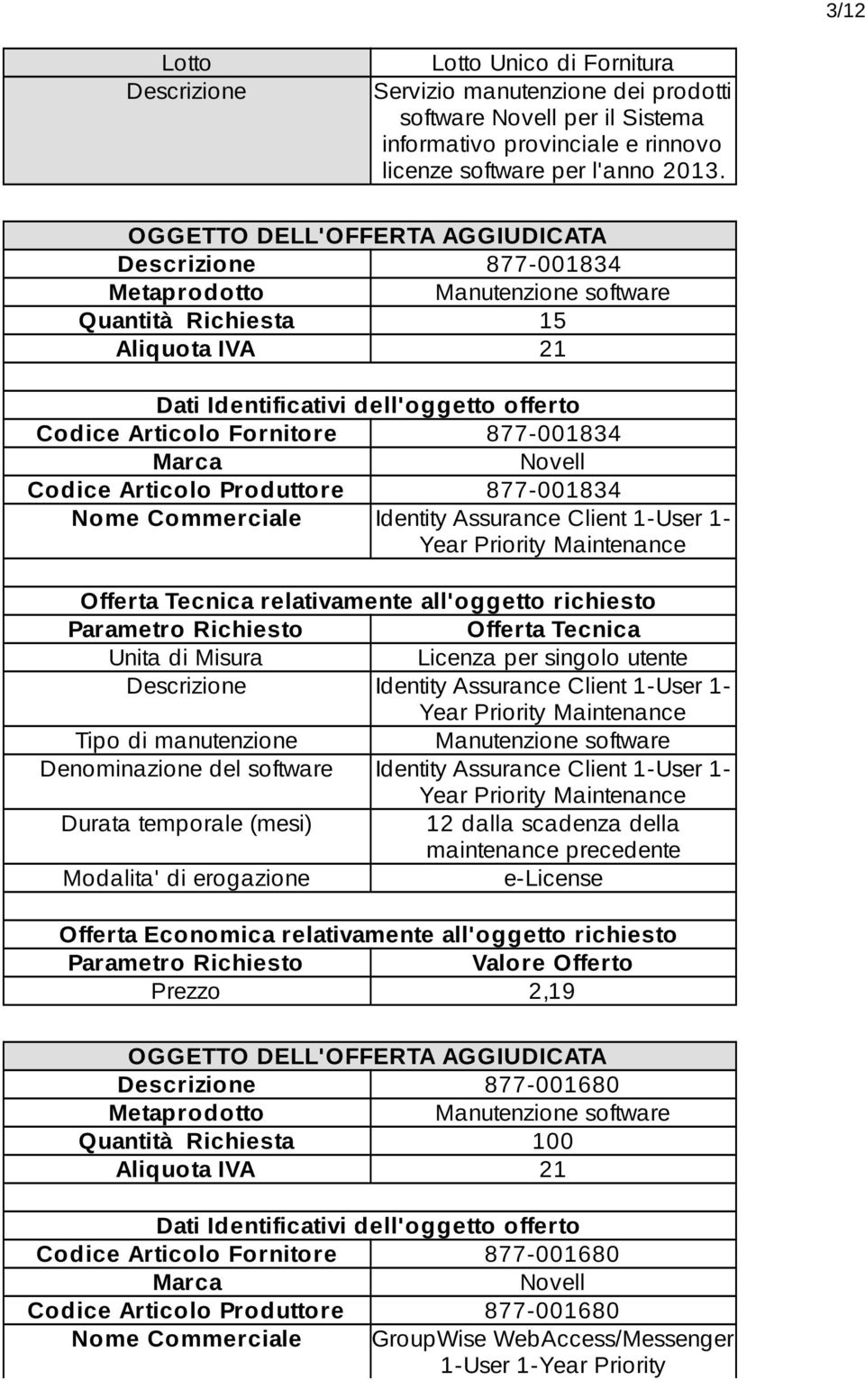 Maintenance Identity Assurance Client 1-User 1- Year Priority Maintenance Denominazione del software Identity Assurance Client 1-User 1- Year Priority Maintenance maintenance