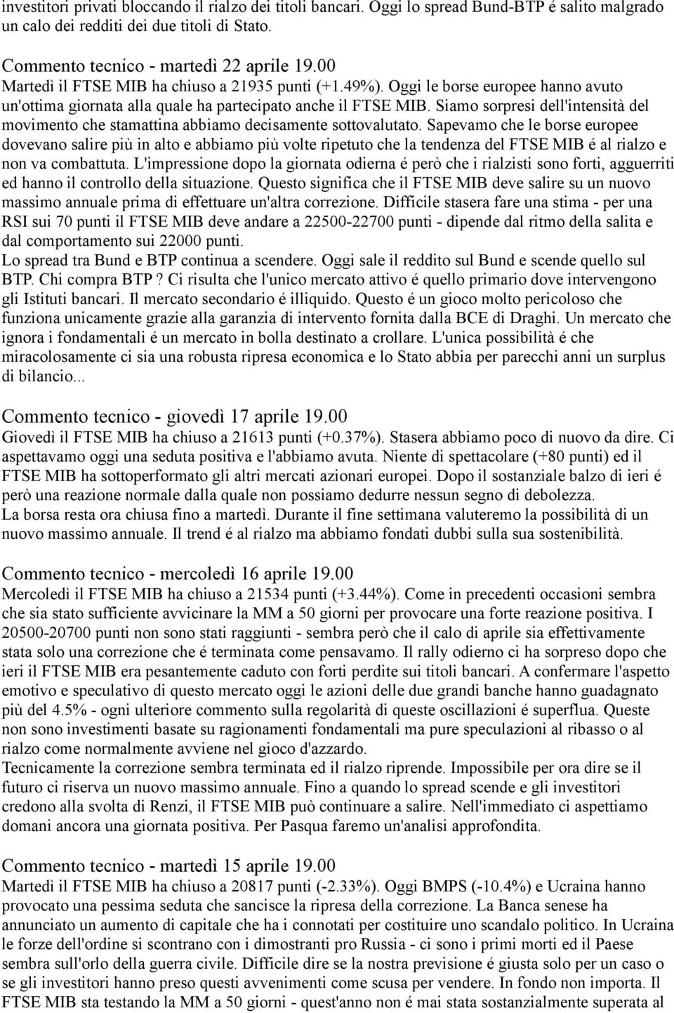 Siamo sorpresi dell'intensità del movimento che stamattina abbiamo decisamente sottovalutato.