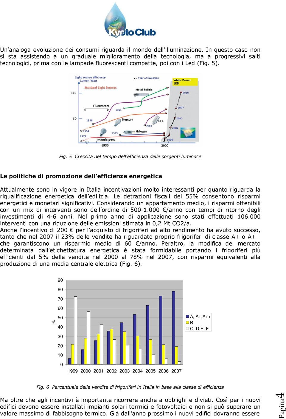 5 Crescita nel tempo dell efficienza delle sorgenti luminose Le politiche di promozione dell efficienza energetica Attualmente sono in vigore in Italia incentivazioni molto interessanti per quanto