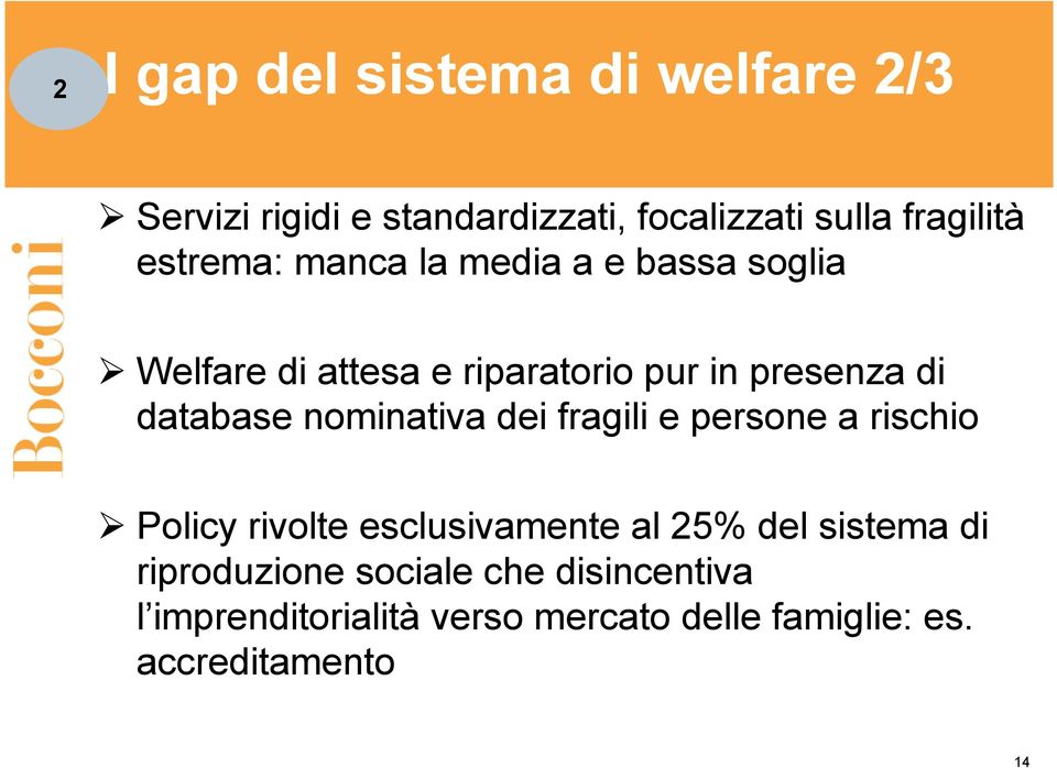 nominativa dei fragili e persone a rischio Policy rivolte esclusivamente al 25% del sistema di