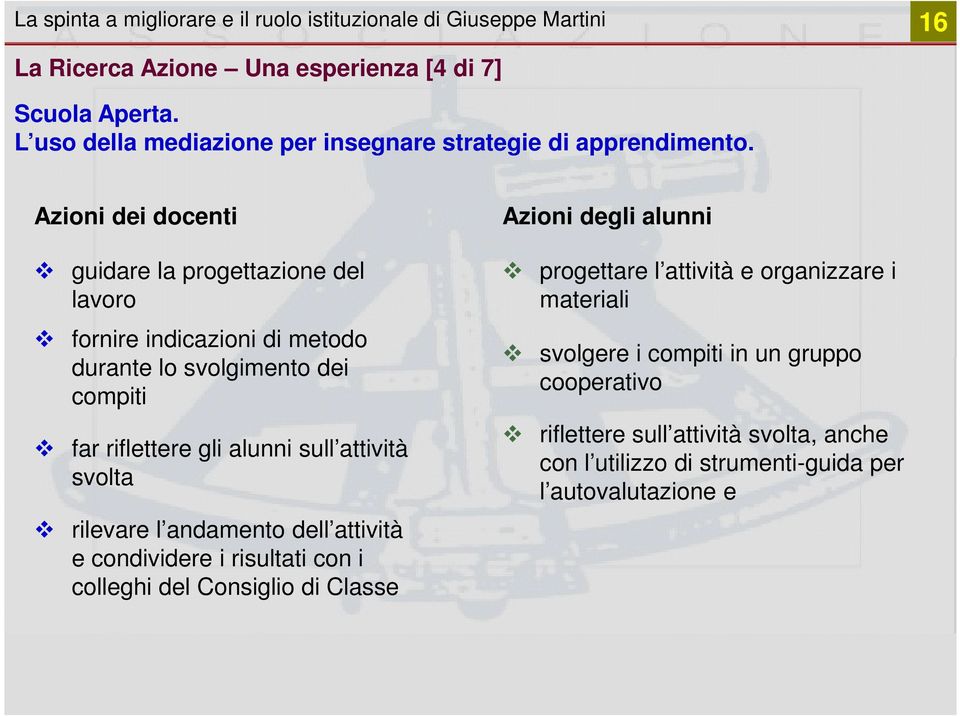 Azioni dei docenti guidare la progettazione del lavoro fornire indicazioni di metodo durante lo svolgimento dei compiti far riflettere gli alunni sull attività svolta