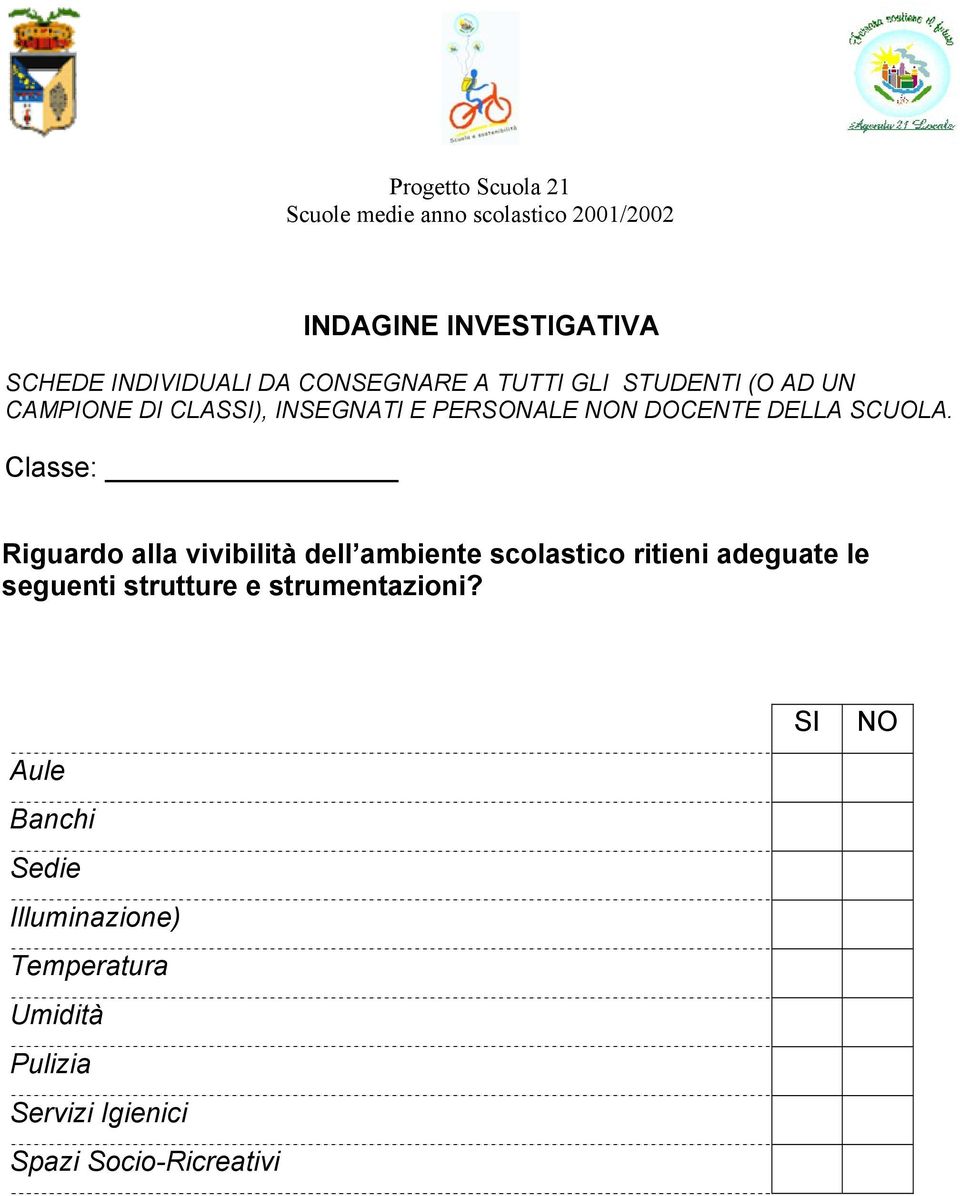 Classe: Riguardo alla vivibilità dell ambiente scolastico ritieni adeguate le seguenti