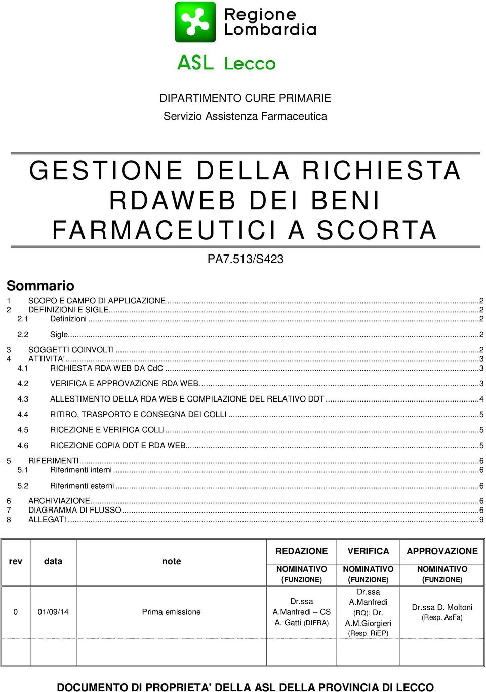 4 RITIRO, TRASPORTO E CONSEGNA DEI COLLI...5 4.5 RICEZIONE E VERIFICA COLLI...5 4.6 RICEZIONE COPIA DDT E RDA WEB...5 5 RIFERIMENTI...6 5.1 Riferimenti interni...6 5.2 Riferimenti esterni.