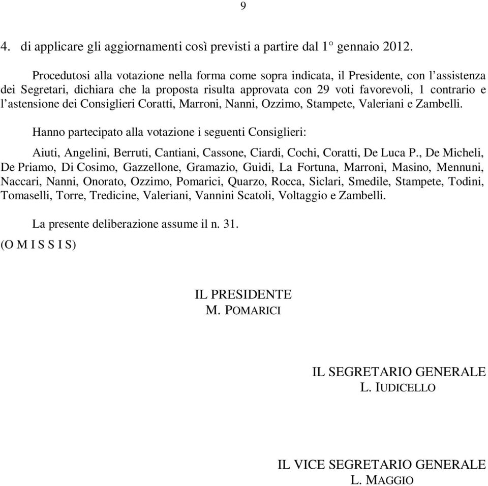 astensione dei Consiglieri Coratti, Marroni, Nanni, Ozzimo, Stampete, Valeriani e Zambelli.