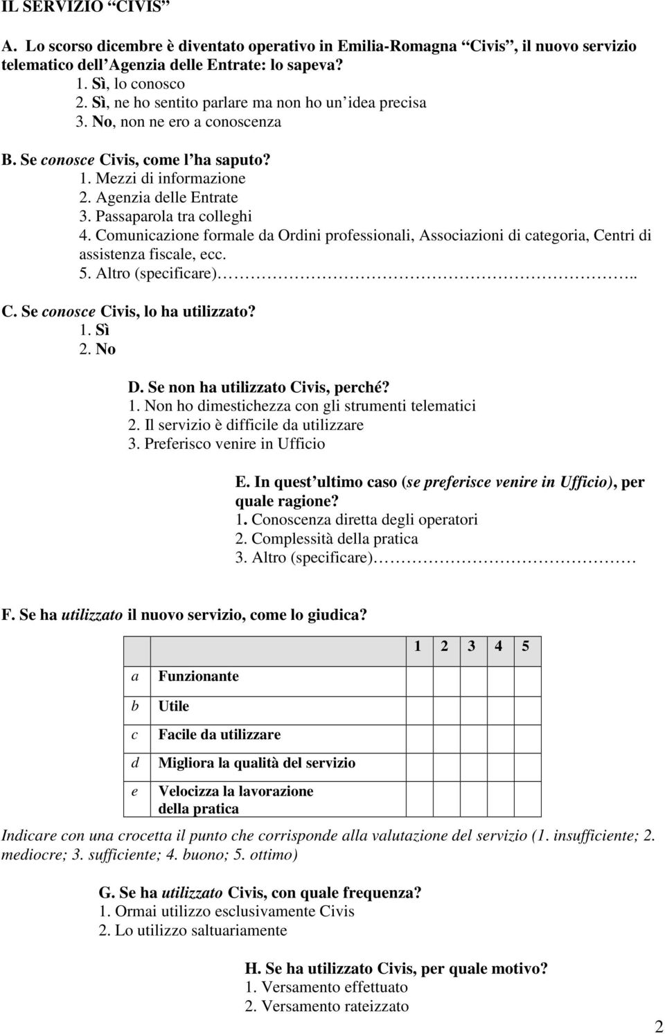 Passaparola tra colleghi 4. Comunicazione formale da Ordini professionali, Associazioni di categoria, Centri di assistenza fiscale, ecc. 5. Altro (specificare).. C. Se conosce Civis, lo ha utilizzato?