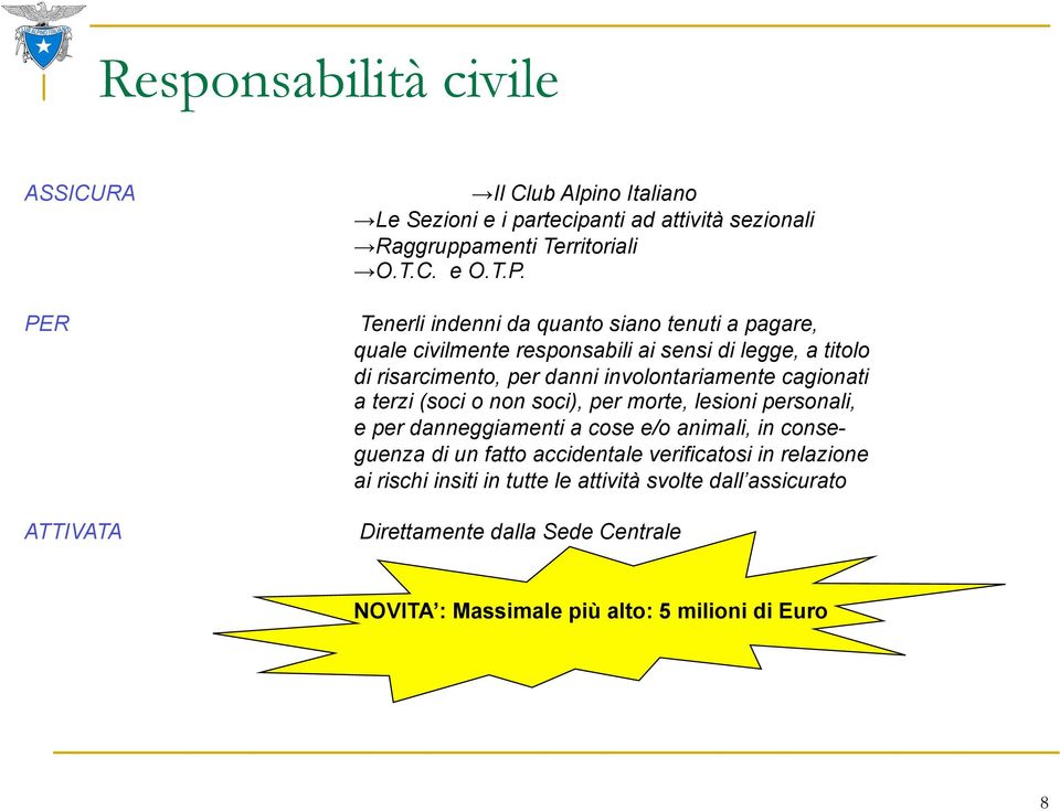 involontariamente cagionati a terzi (soci o non soci), per morte, lesioni personali, e per danneggiamenti a cose e/o animali, in conseguenza di un fatto