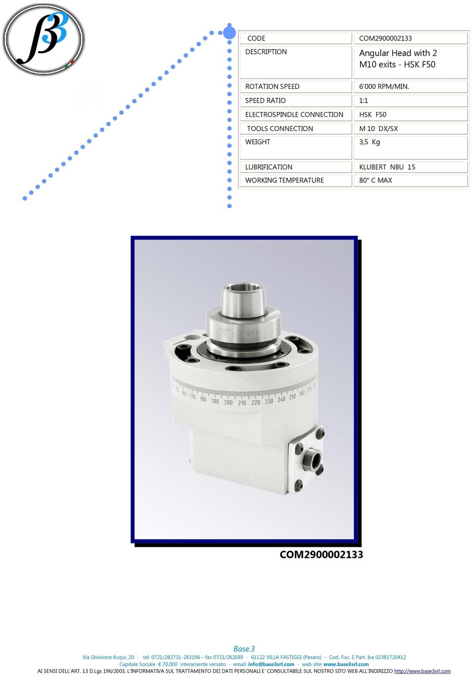 ELECTROSPINDLE CONNECTION HSK F50