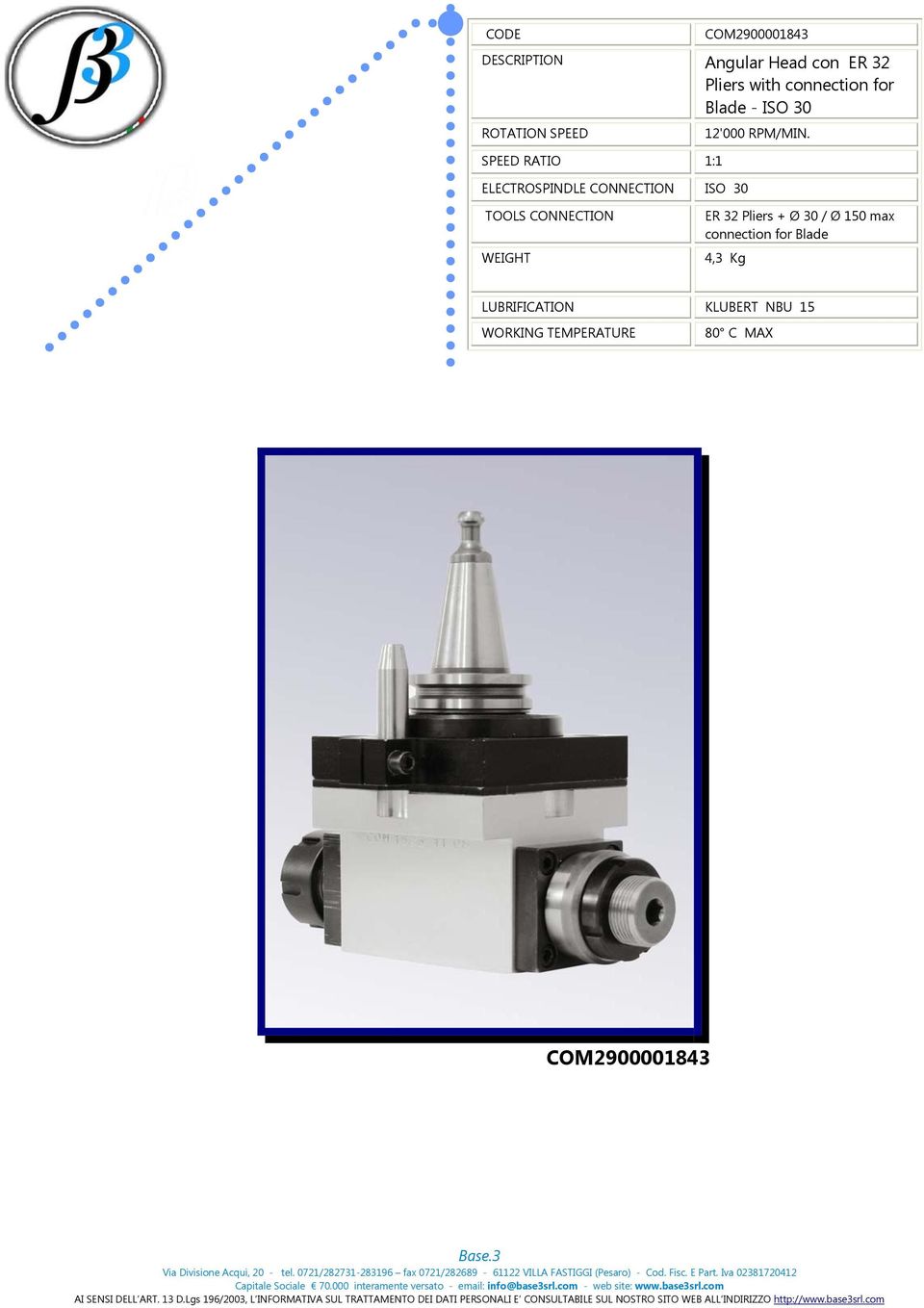 ELECTROSPINDLE CONNECTION ISO 30 ER 32 Pliers