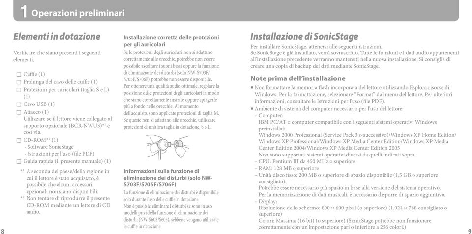 via. C-ROM* 2 (1) - Software SonicStage - Istruzioni per l uso (file PF) Guida rapida (il presente manuale) (1) * 1 A seconda del paese/della regione in cui il lettore è stato acquistato, è possibile