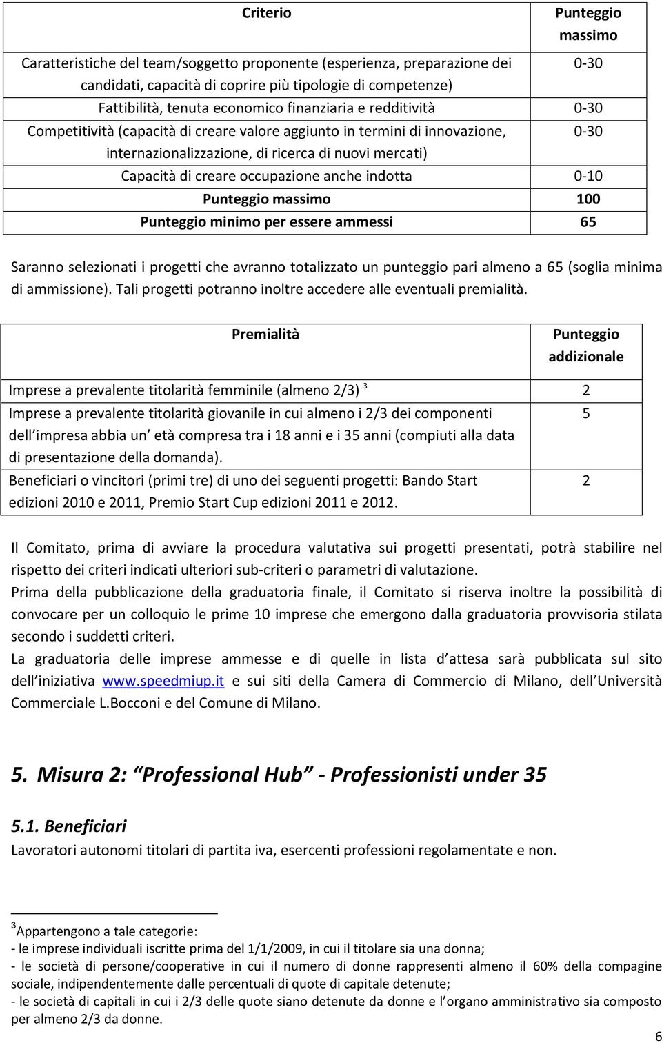 anche indotta 0-10 Punteggio massimo 100 Punteggio minimo per essere ammessi 65 Saranno selezionati i progetti che avranno totalizzato un punteggio pari almeno a 65 (soglia minima di ammissione).