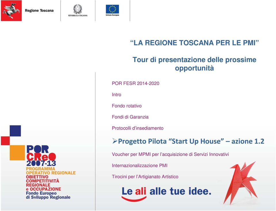 insediamento Progetto Pilota Start Up House azione 1.