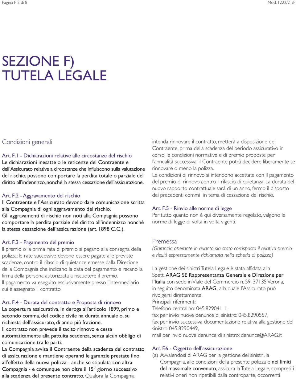 TUTELA LEGALE Condizioni generali Art. F.