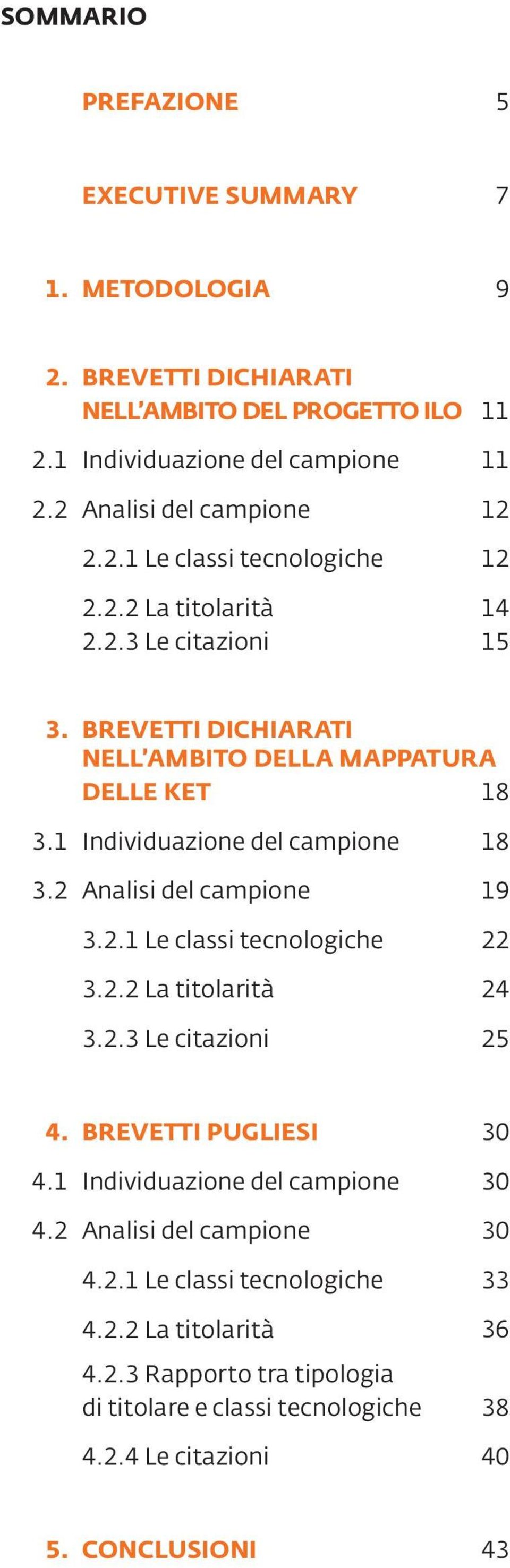 1 Individuazione del campione 18 3.2 Analisi del campione 19 3.2.1 Le classi tecnologiche 22 3.2.2 La titolarità 24 3.2.3 Le citazioni 25 4. BREVETTI PUGLIESI 30 4.