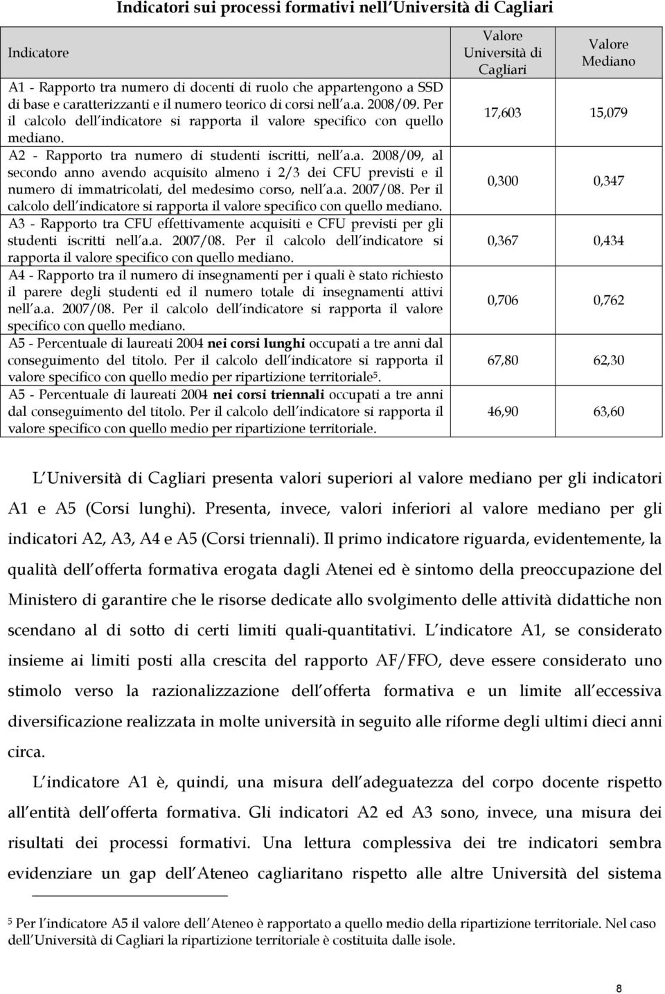 a. 2007/08. Per il calcolo dell indicatore si rapporta il valore specifico con quello mediano.