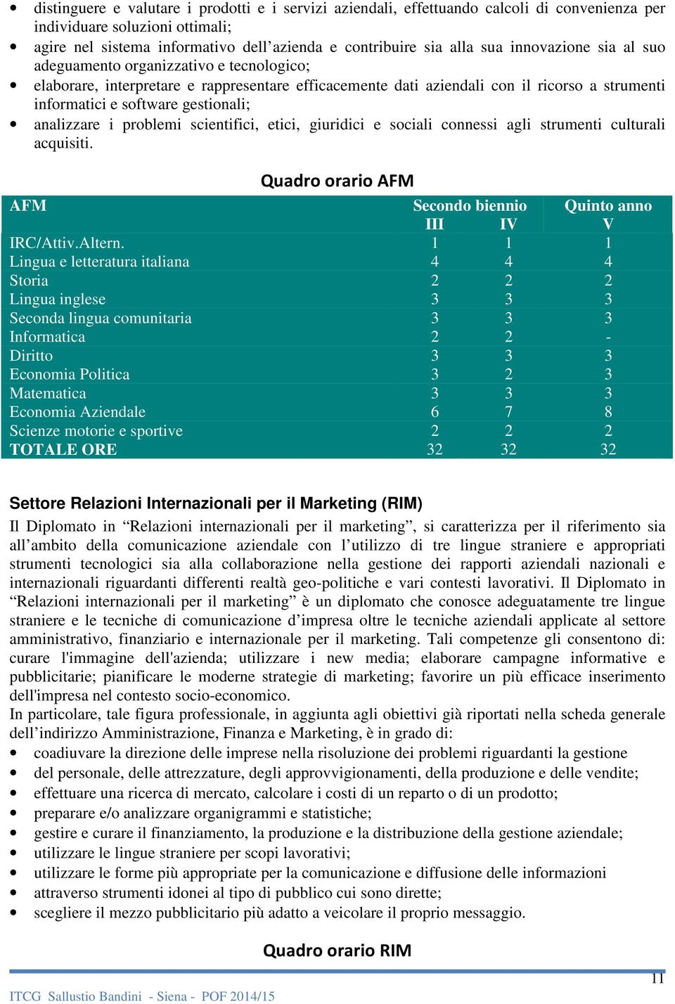 analizzare i problemi scientifici, etici, giuridici e sociali connessi agli strumenti culturali acquisiti. Quadro orario AFM AFM Secondo biennio Quinto anno III IV V IRC/Attiv.Altern.