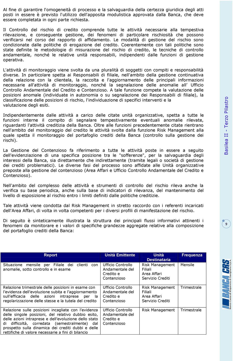 Il Controllo del rischio di credito comprende tutte le attività necessarie alla tempestiva rilevazione, e conseguente gestione, dei fenomeni di particolare rischiosità che possono verificarsi nel