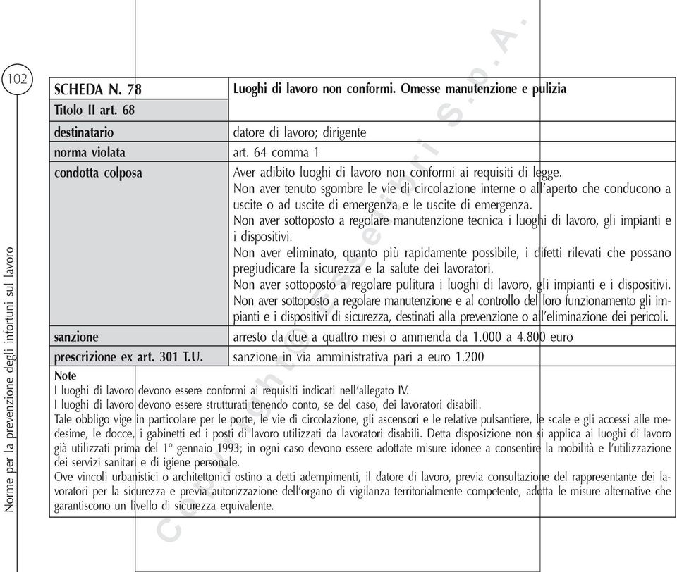 Non aver sottoposto a regolare manutenzione tecnica i luoghi di lavoro, gli impianti e i dispositivi.