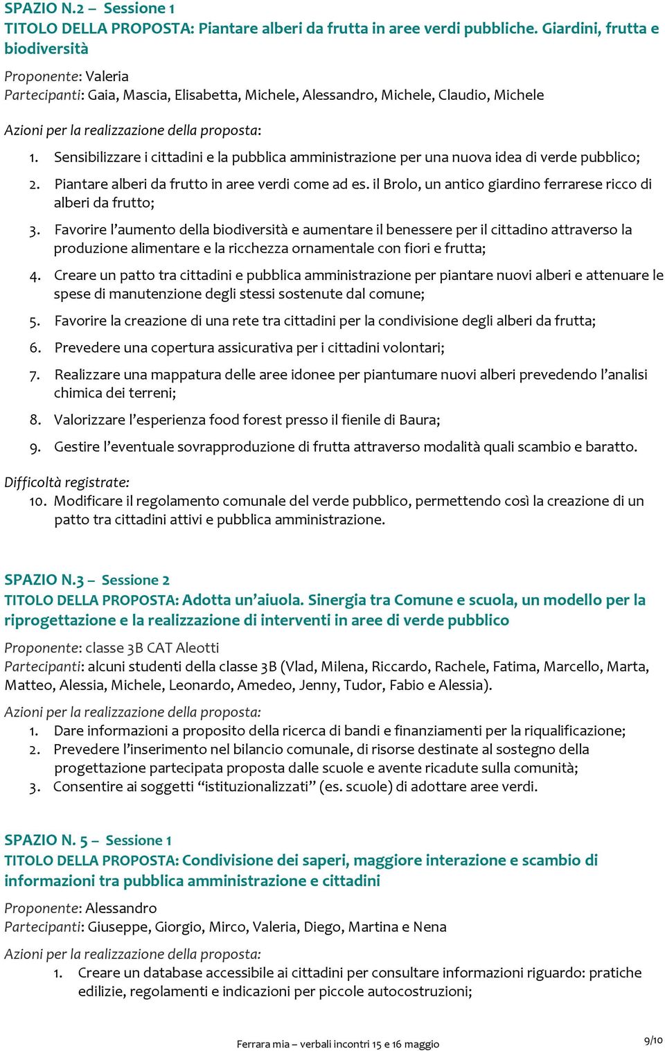 Sensibilizzare i cittadini e la pubblica amministrazione per una nuova idea di verde pubblico; 2. Piantare alberi da frutto in aree verdi come ad es.