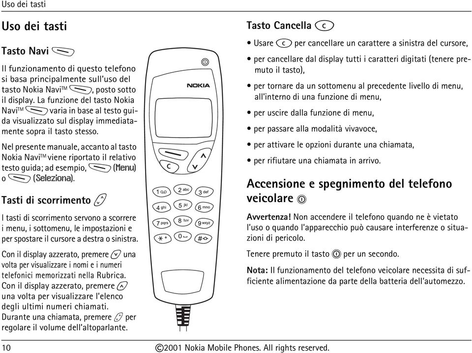 Nel presente manuale, accanto al tasto Nokia Navi TM viene riportato il relativo testo guida; ad esempio, M (Menu) o M (Seleziona).