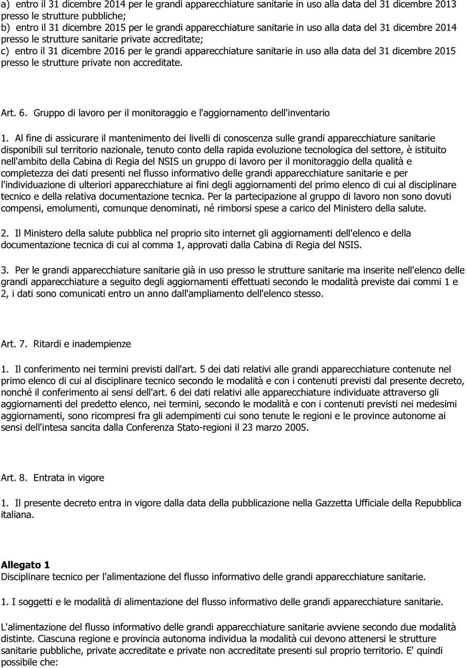 dicembre 2015 presso le strutture private non accreditate. Art. 6. Gruppo di lavoro per il monitoraggio e l'aggiornamento dell'inventario 1.