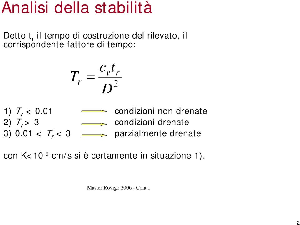 01 ondzon non drenate 2) T r > 3 ondzon drenate 3) 0.