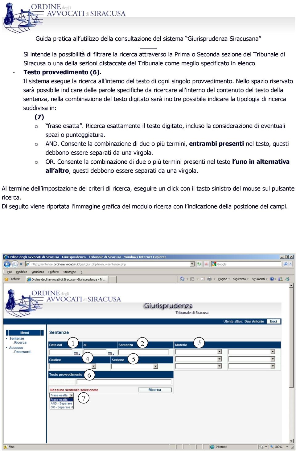 Nello spazio riservato sarà possibile indicare delle parole specifiche da ricercare all interno del contenuto del testo della sentenza, nella combinazione del testo digitato sarà inoltre possibile