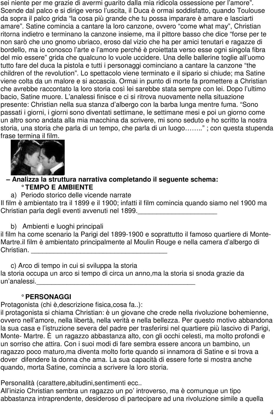 Satine comincia a cantare la loro canzone, ovvero come what may, Christian ritorna indietro e terminano la canzone insieme, ma il pittore basso che dice forse per te non sarò che uno gnomo ubriaco,