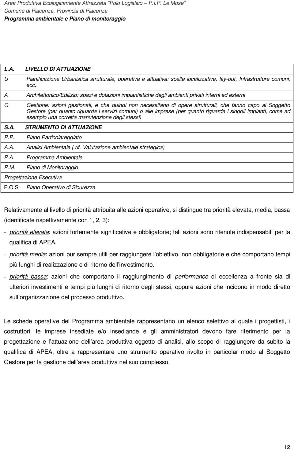 Soggetto Gestore (per quanto riguarda i servizi comuni) o alle imprese (per quanto riguarda i singoli impianti, come ad esempio una corretta manutenzione degli stessi) STRUMENTO DI ATTUAZIONE Piano