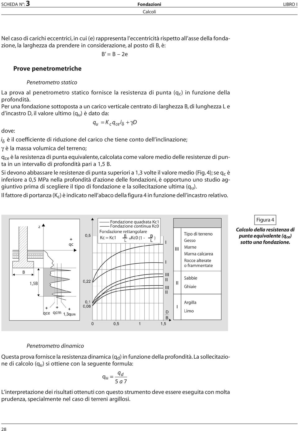 Per una fondazione sottoposta a un carico verticale centrato di larghezza B, di lunghezza L e d incastro D, il valore ultimo (q u ) è dato da: qu = Kcqceiδ γd dove: i δ è il coefficiente di riduzione