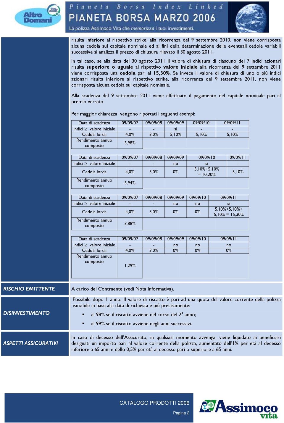 In tal caso, se alla data del 30 agosto 2011 il valore di chiusura di ciascuno dei 7 indici azionari risulta superiore o uguale al rispettivo valore iniziale alla ricorrenza del 9 settembre 2011