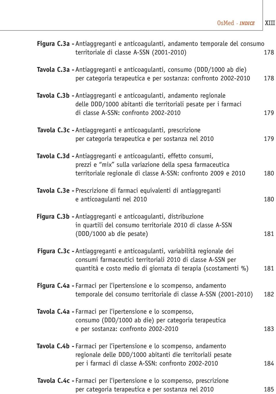 3b - Antiaggreganti e anticoagulanti, andamento regionale delle DDD/1000 abitanti die territoriali pesate per i farmaci di classe A-SSN: confronto 2002-2010 179 Tavola C.
