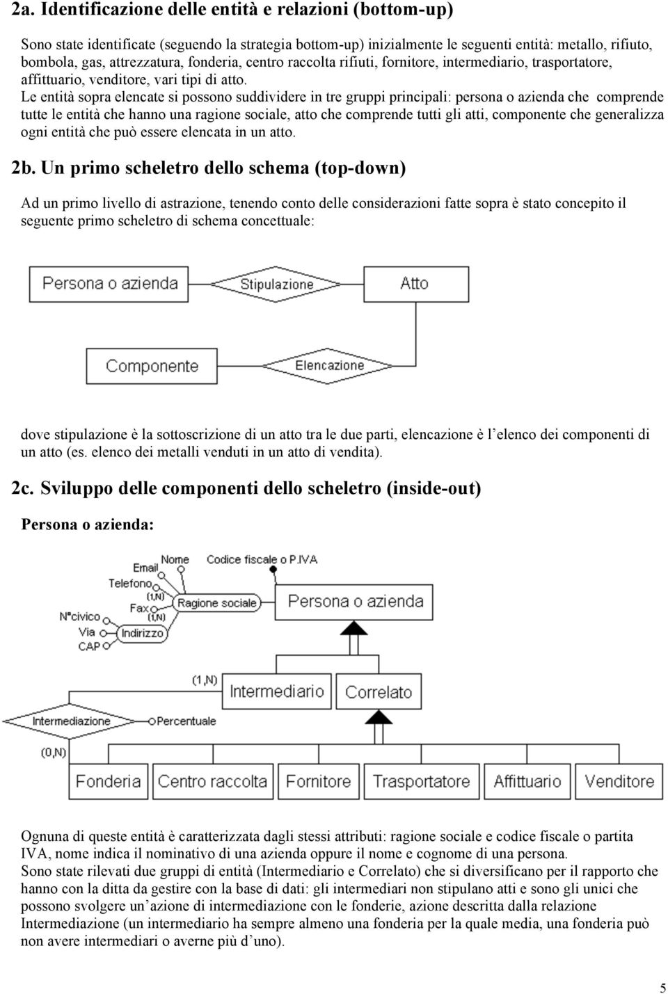 Le entità sopra elencate si possono suddividere in tre gruppi principali: persona o azienda che comprende tutte le entità che hanno una ragione sociale, atto che comprende tutti gli atti, componente