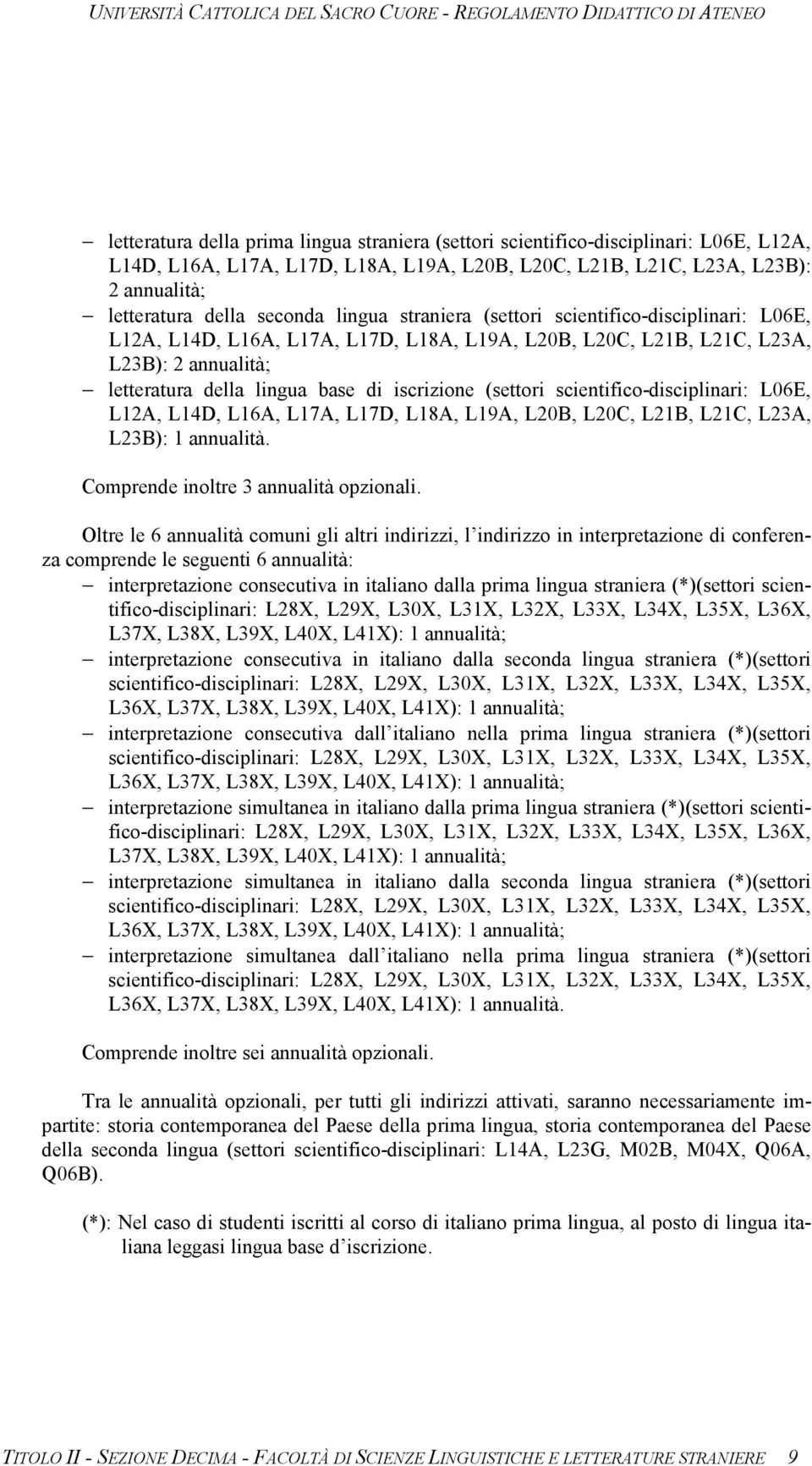 (settori scientifico-disciplinari: L06E, L12A, L14D, L16A, L17A, L17D, L18A, L19A, L20B, L20C, L21B, L21C, L23A, L23B): 1 annualità. Comprende inoltre 3 annualità opzionali.