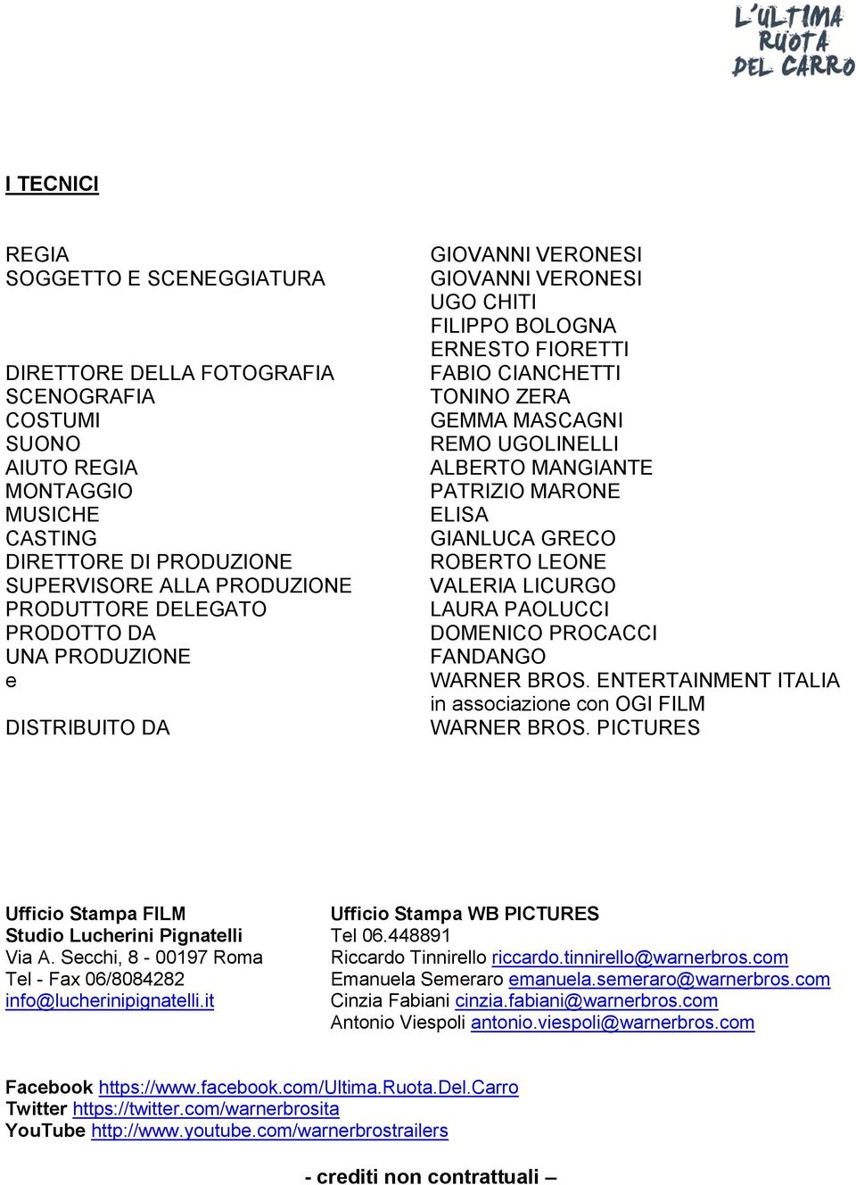 MANGIANTE PATRIZIO MARONE ELISA GIANLUCA GRECO ROBERTO LEONE VALERIA LICURGO LAURA PAOLUCCI DOMENICO PROCACCI FANDANGO WARNER BROS. ENTERTAINMENT ITALIA in associazione con OGI FILM WARNER BROS.