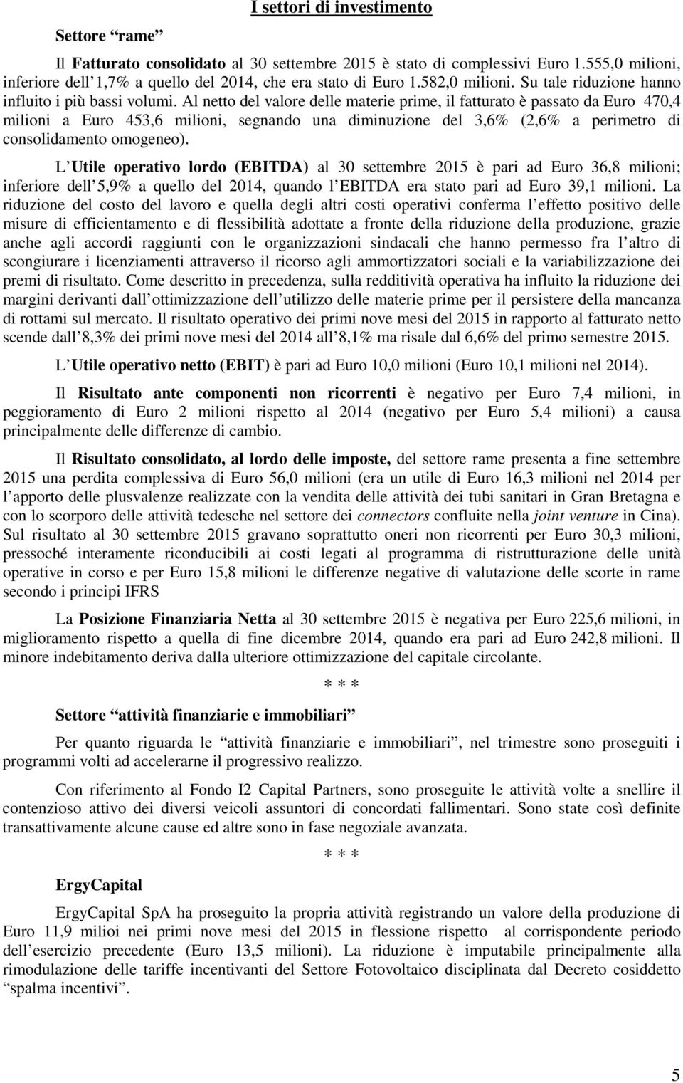 Al netto del valore delle materie prime, il fatturato è passato da Euro 470,4 milioni a Euro 453,6 milioni, segnando una diminuzione del 3,6% (2,6% a perimetro di consolidamento omogeneo).