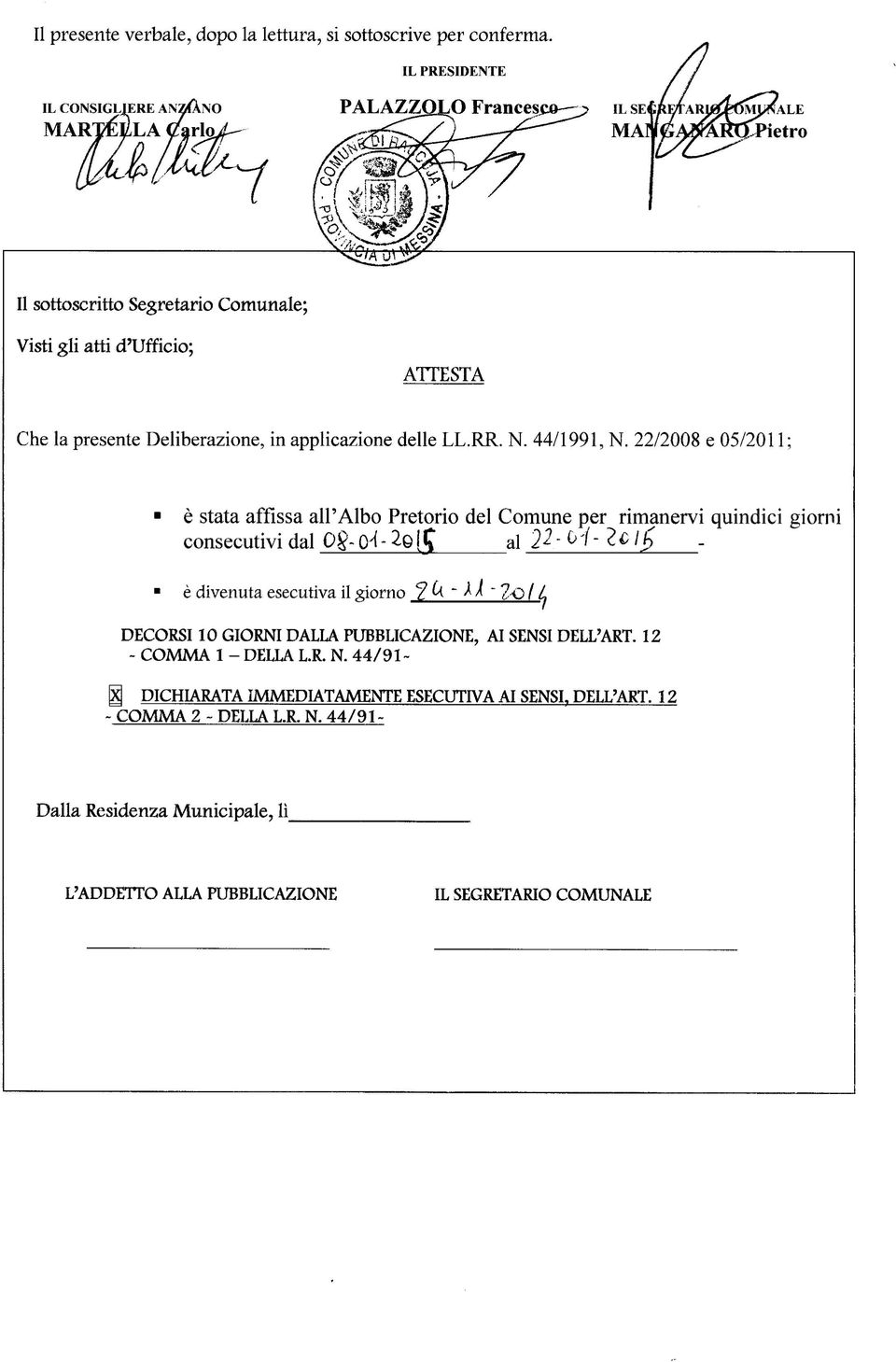 applicazione delle LL.RR. N. 44/1991, N.